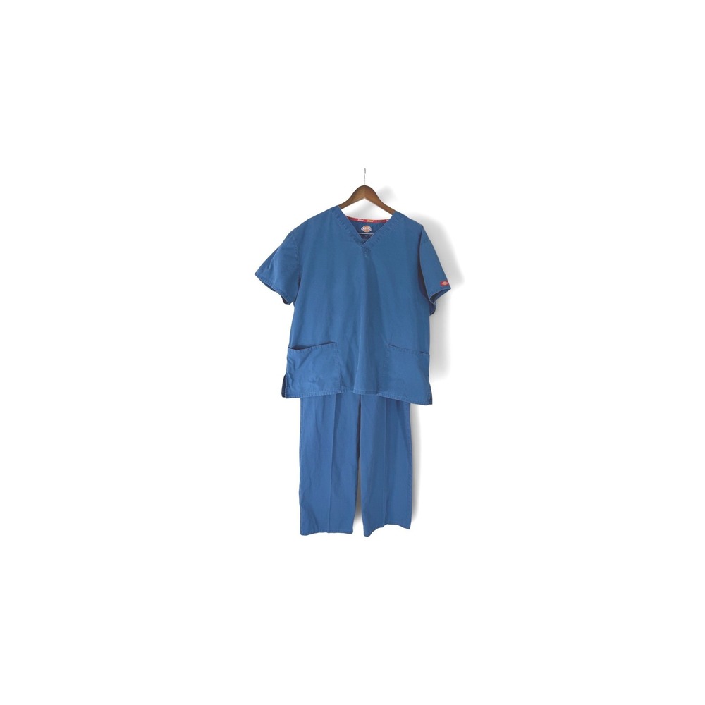 Dickies Medical Scrub Set Lot of 4 XL Blue V-Neck Top and Elastic Waist Pants